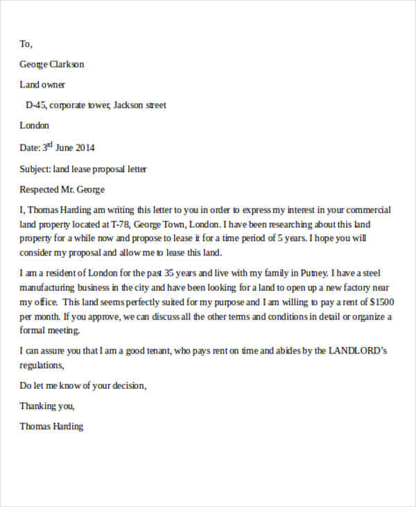 FREE 15+ Sample Lease Proposal Letter Templates in MS Word Google