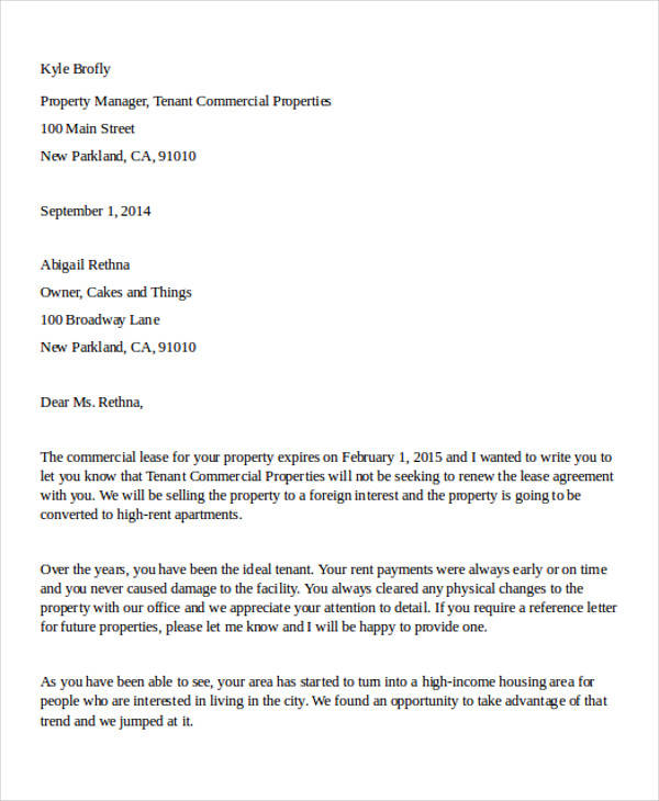 landlord lease termination letter