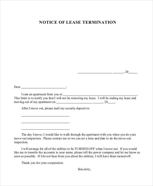 lease termination letter sample