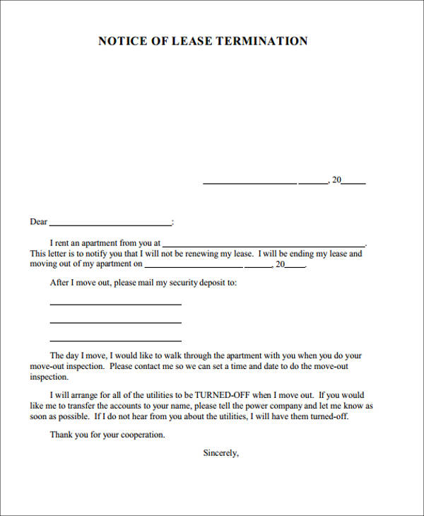 lease termination notice form