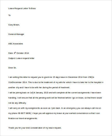 leave request letter to boss