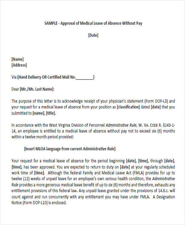 leave of absence approval letter