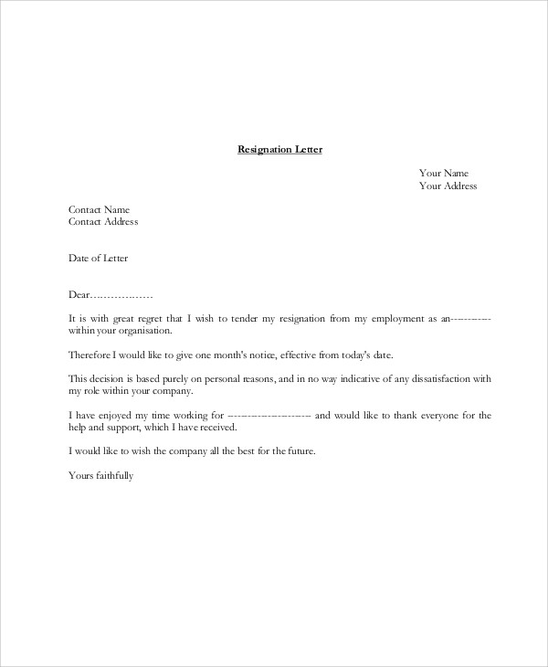 notice-format-for-leaving-job-sample-resignation-letter