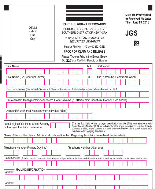 legal claim release form