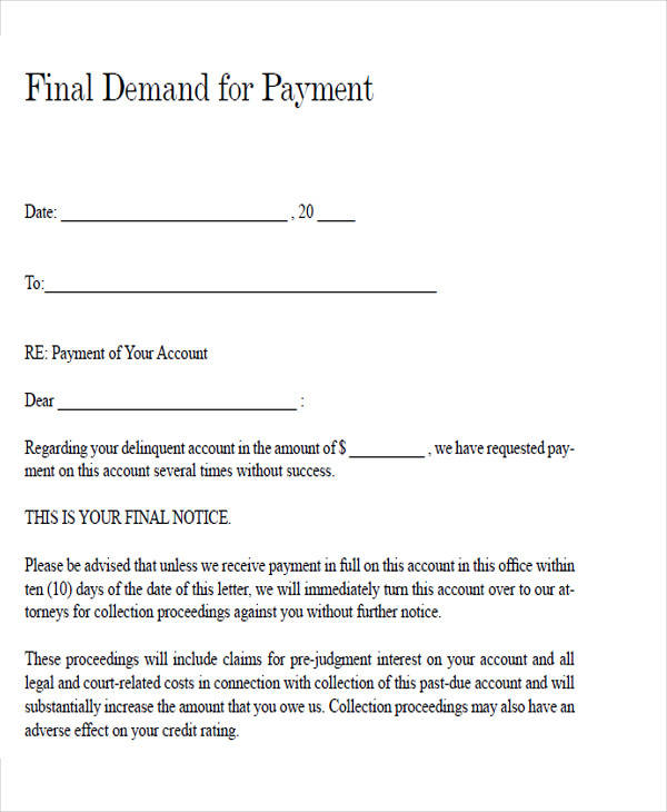 Demand For Payment Letter