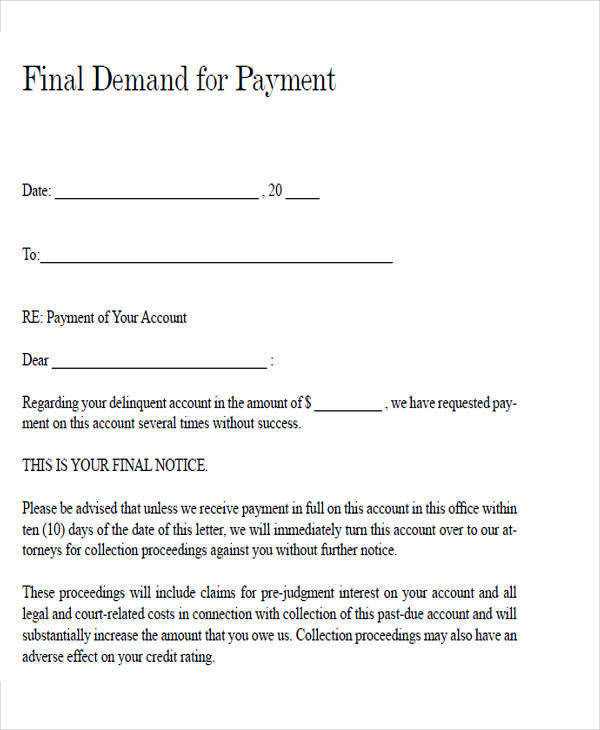 Demand Of Payment Letter Template