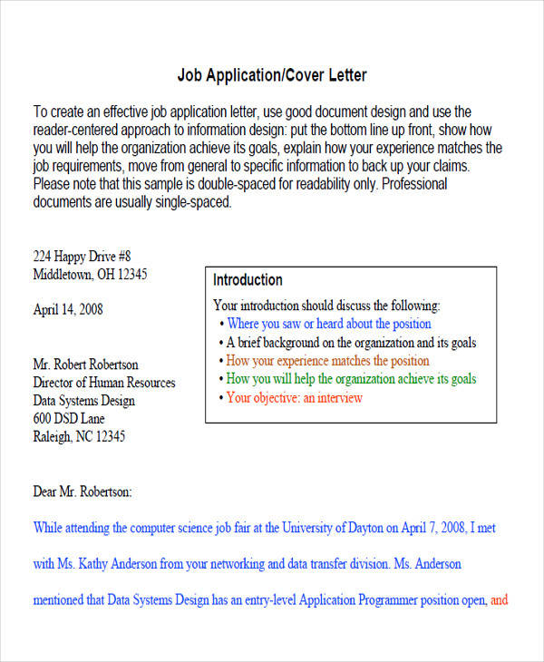 letter of intent for job application