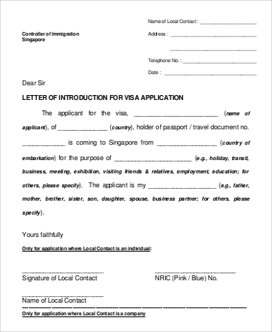letter of introduction for visa application