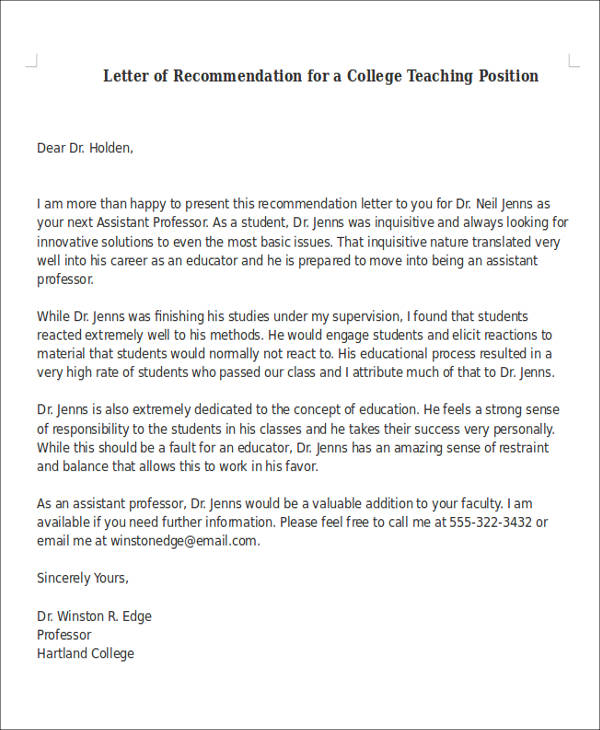 Emailing Professor For Letter Of Recommendation from images.sampletemplates.com