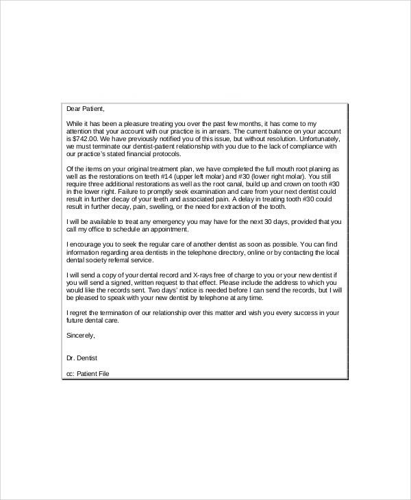 letter to patient regarding relationship termination