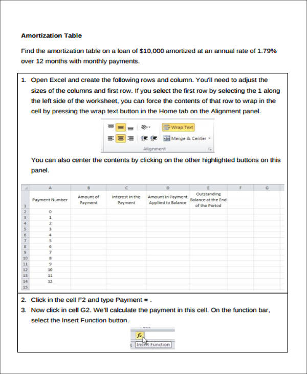 loan amortization table