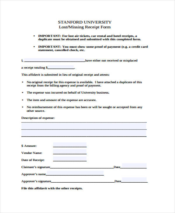 lost missing receipt form1