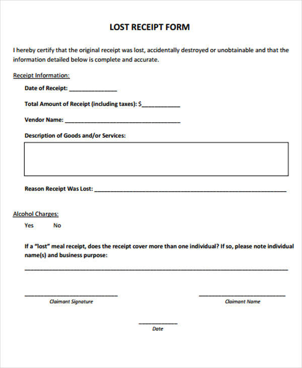 Printable Missing Receipt Form - Printable Forms Free Online