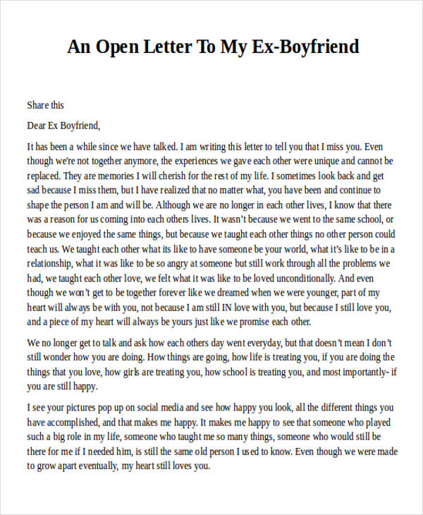 Dear Ex Boyfriend Letter