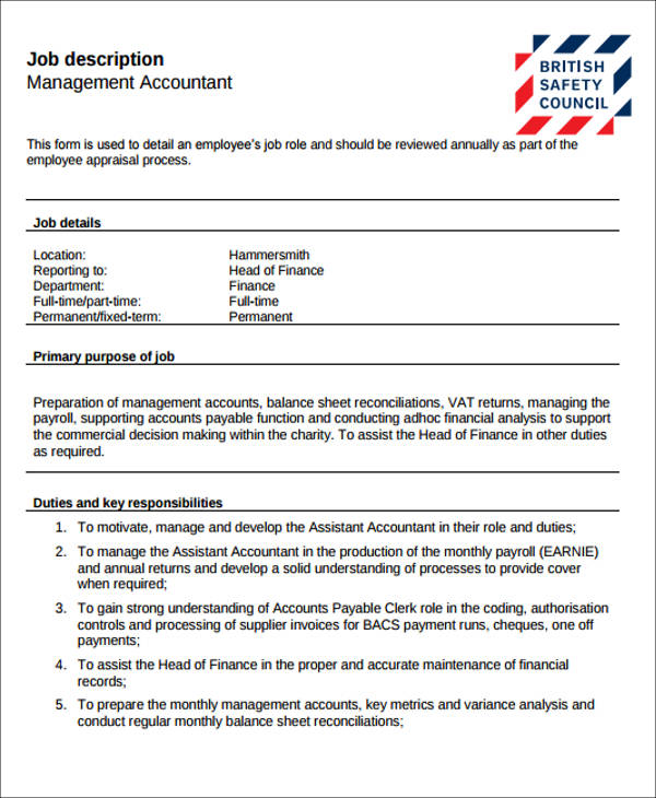 FREE 12 Management Job Description Samples In MS Word PDF