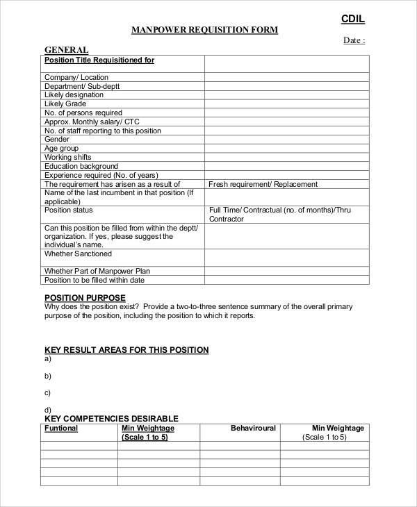 manpower requirement requisition form