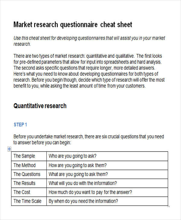 market questionnaire survey form