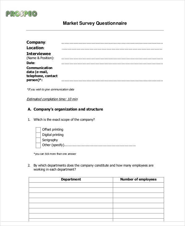 market survey form example