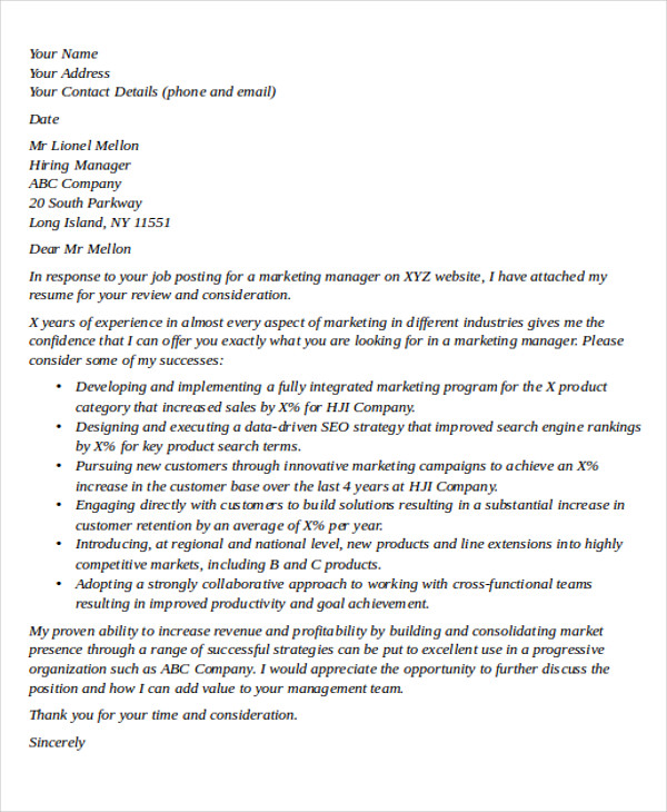 trade marketing manager application letter