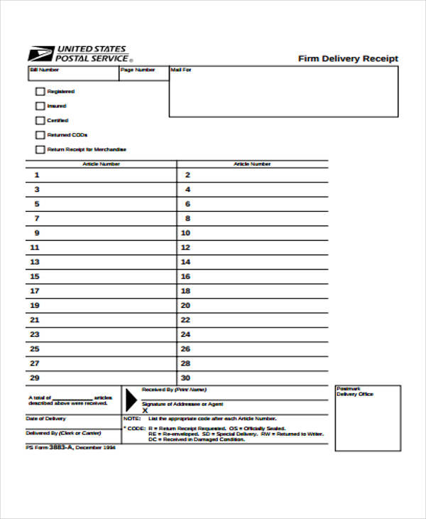 material delivery receipt form
