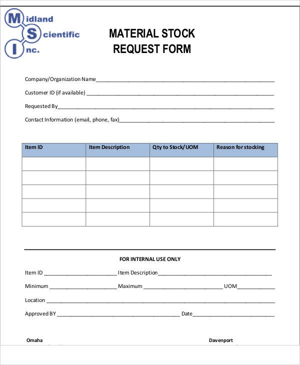 material stock requisition form