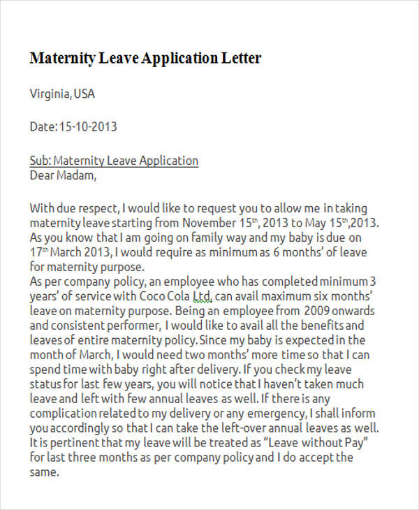 Letter To Request Maternity Leave