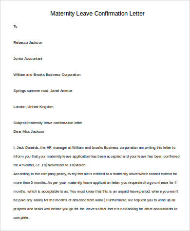 employer template letter maternity leave Format Leave Letter