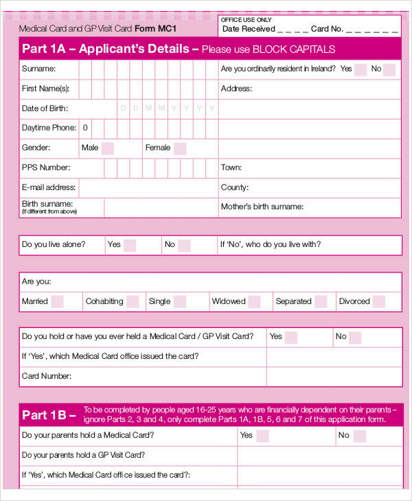 medical card application form2