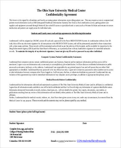medical center confidentiality agreement