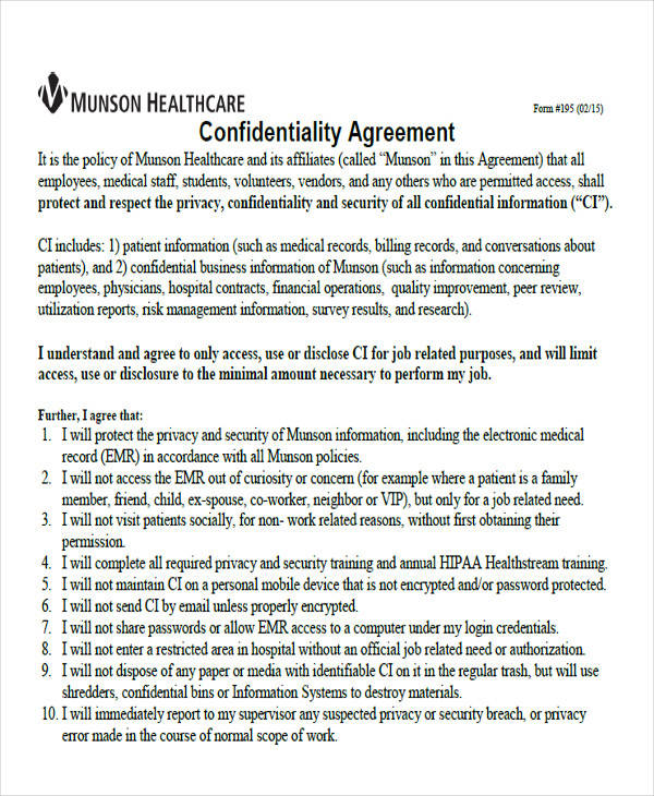 medical center employee confidentiality agreement