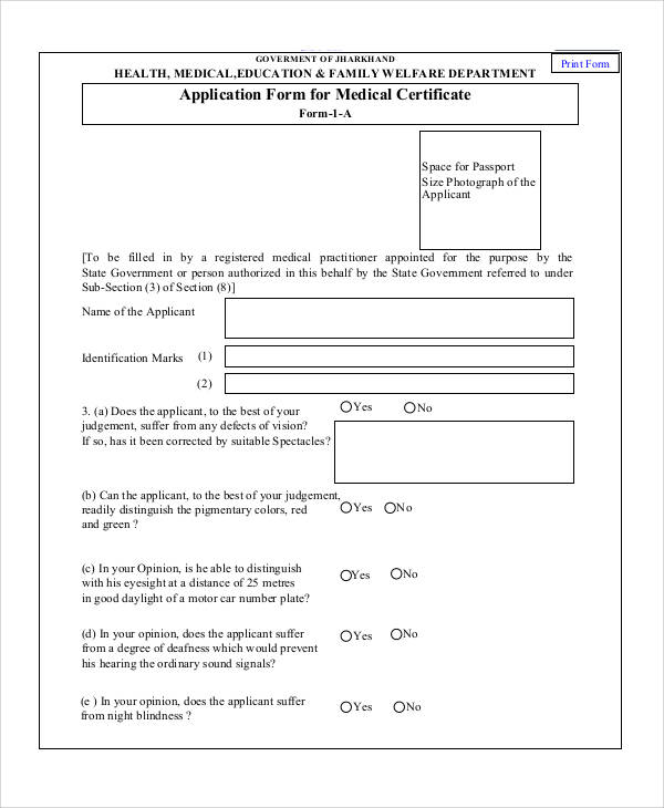 medical certificate application form