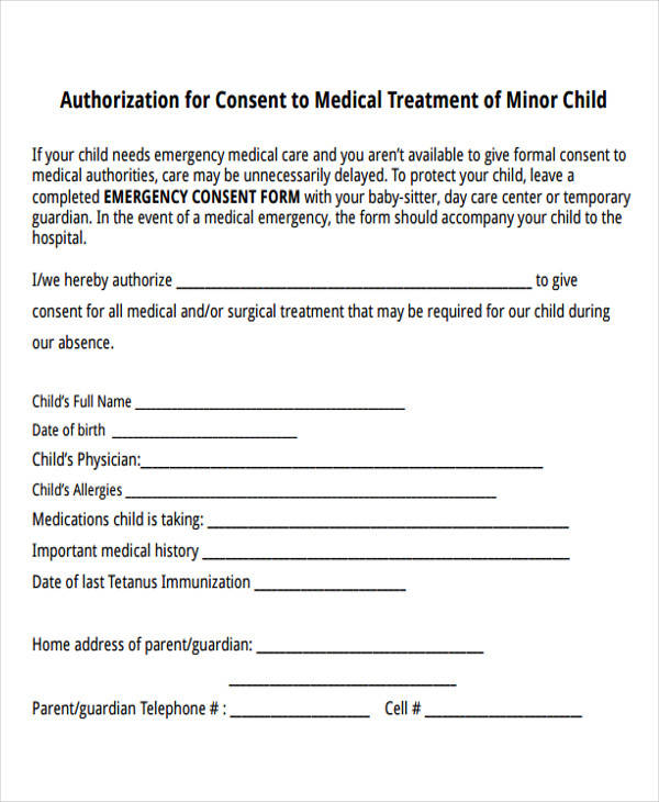 medical child consent form