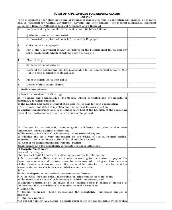 medical claim application form