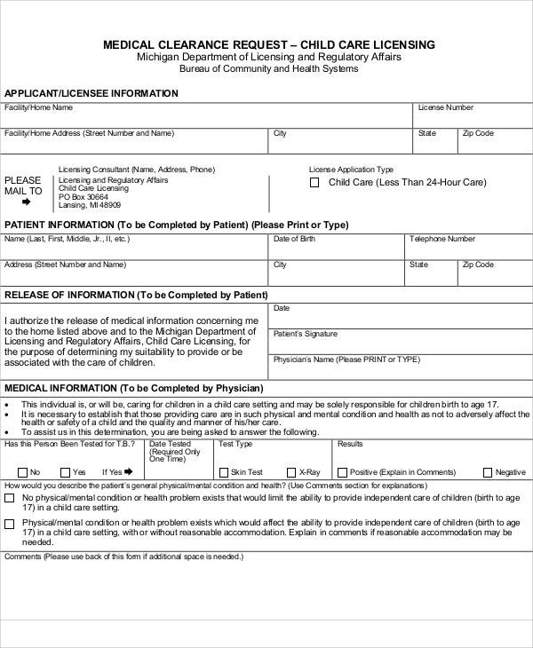medical clearance request form