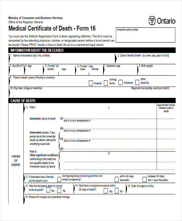 medical death certificate form