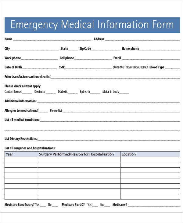 medical emergency information form