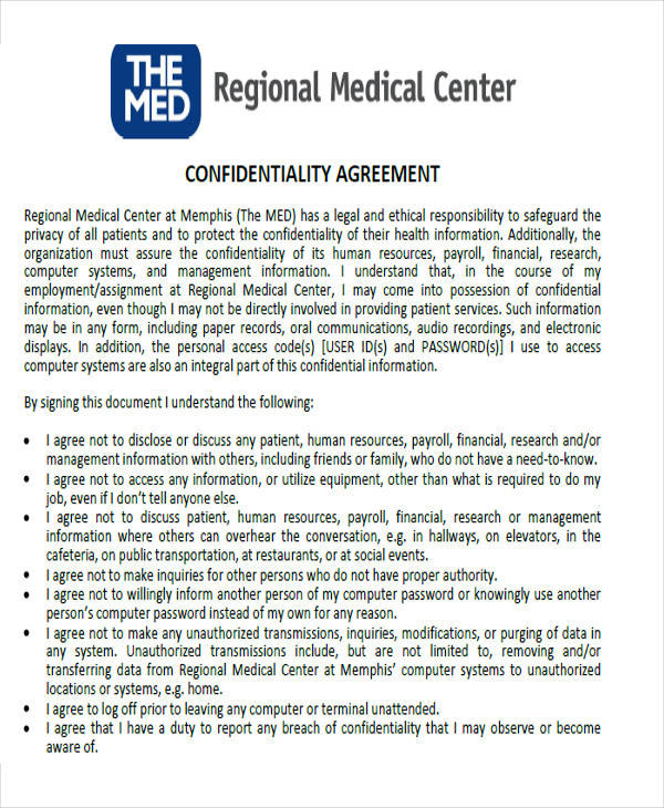 medical facility confidentiality agreement