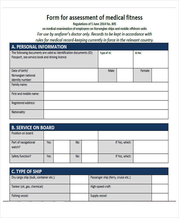 medical fitness assessment form