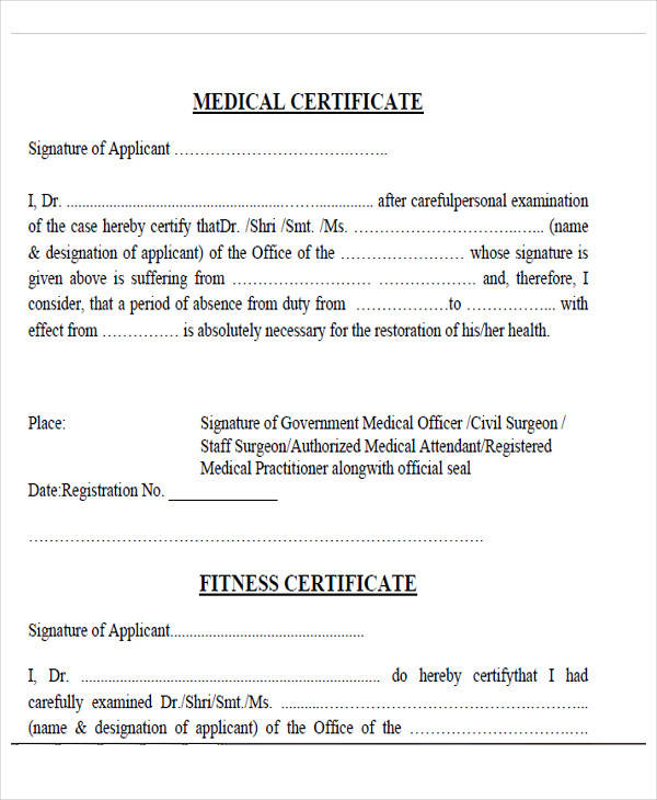 Medical Fitness Certificate Form 5 5721