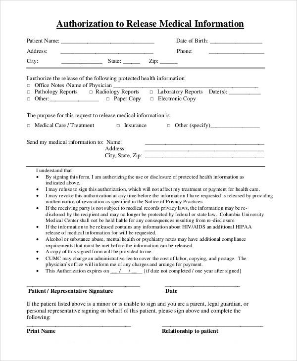 medical information release form