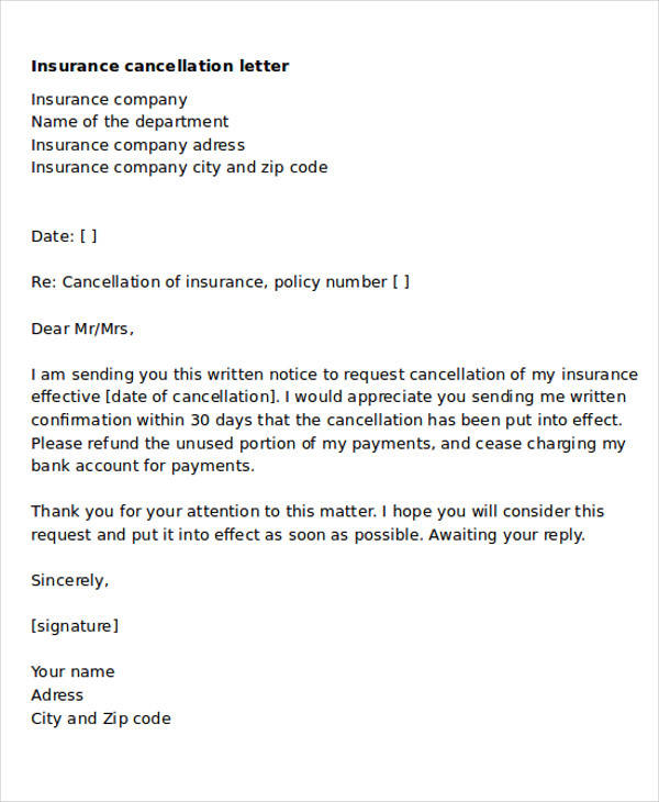 Health Insurance Cancellation Letter from images.sampletemplates.com