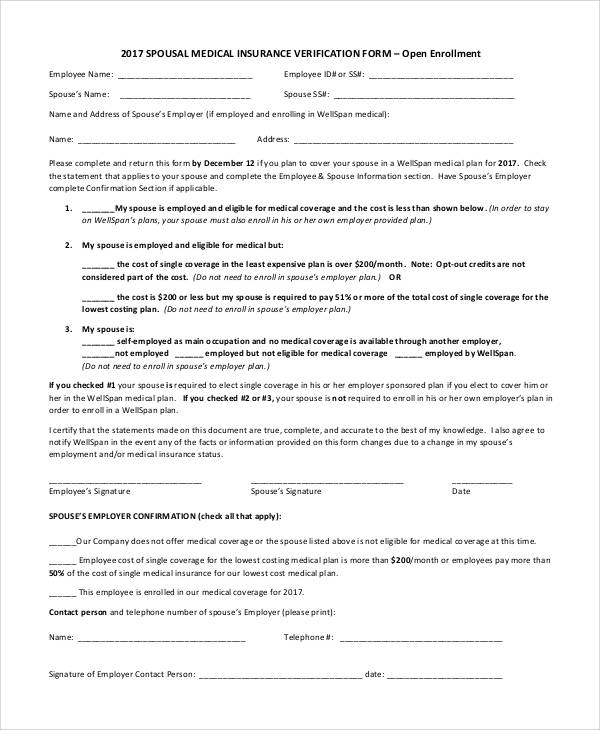 medical insurance verification form