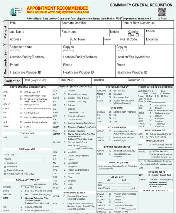 medical laboratory requisition form