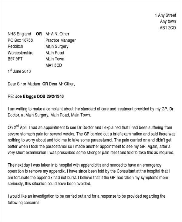 letter medical negligence of template claim 36 Letter Complaint  Examples