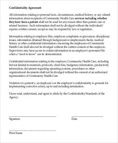 medical personal confidentiality agreement