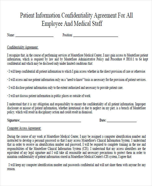 medical procedure confidentiality agreement