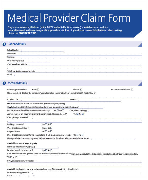 medical provider claim form