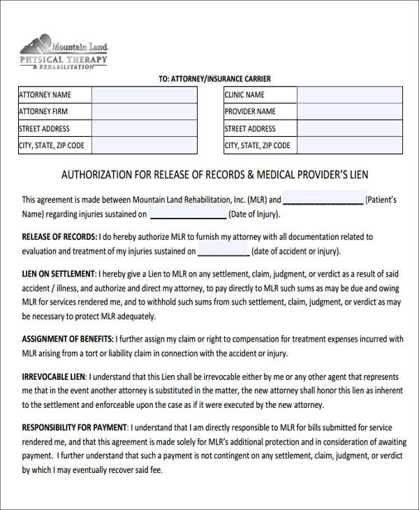 medical provider lien form