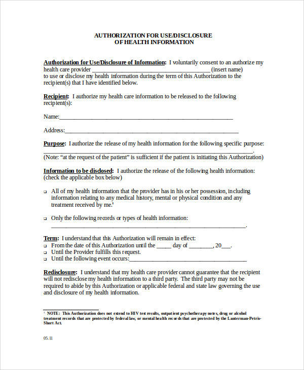 medical release authorization form