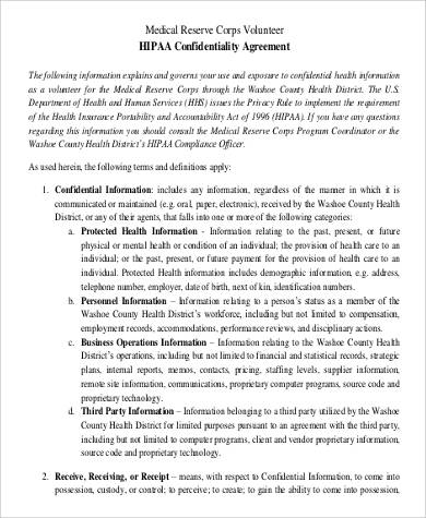 medical reserve corps volunteer hipaa confidentiality agreement